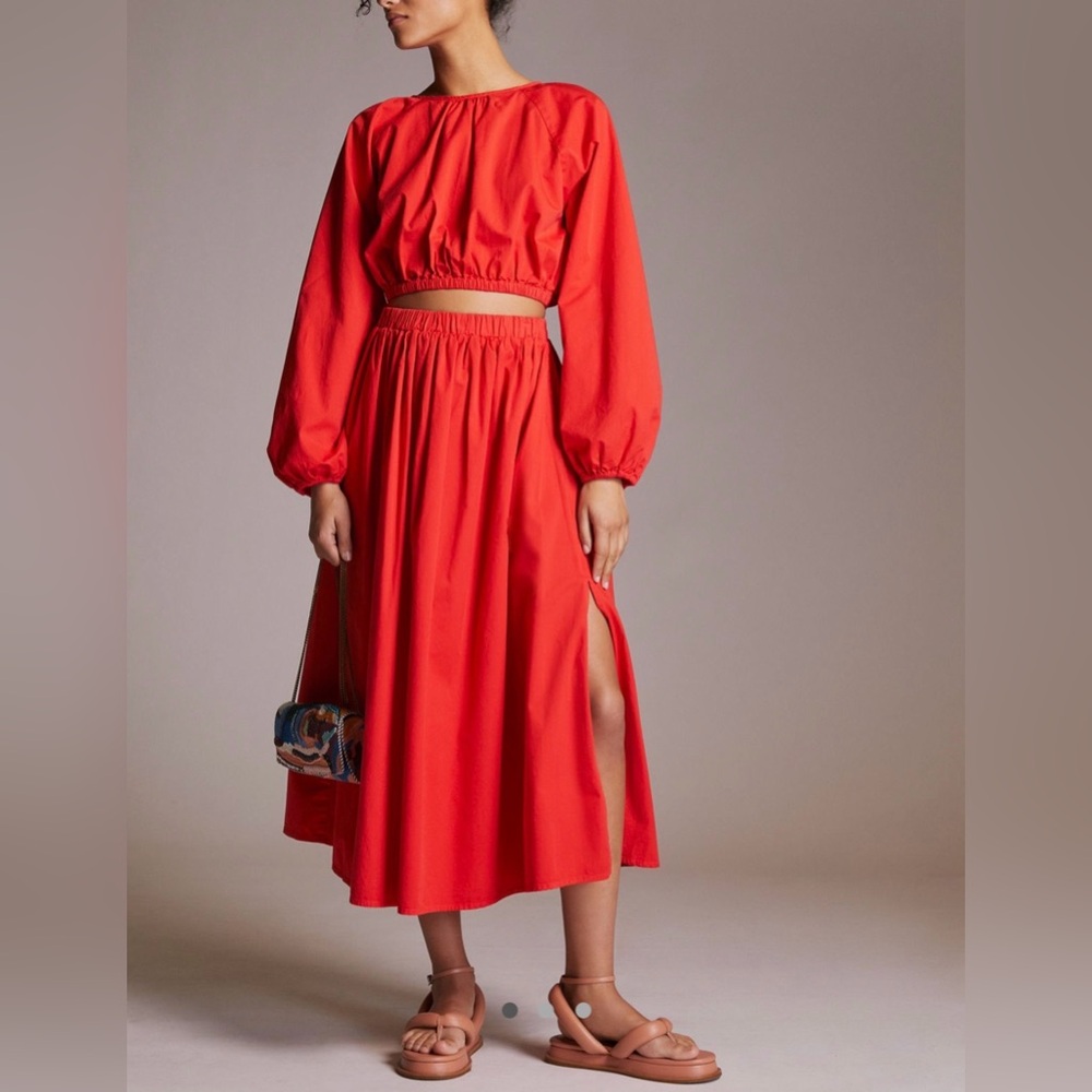 Sundry Slit Midi Skirt - red - size 1 (size small/4-6)